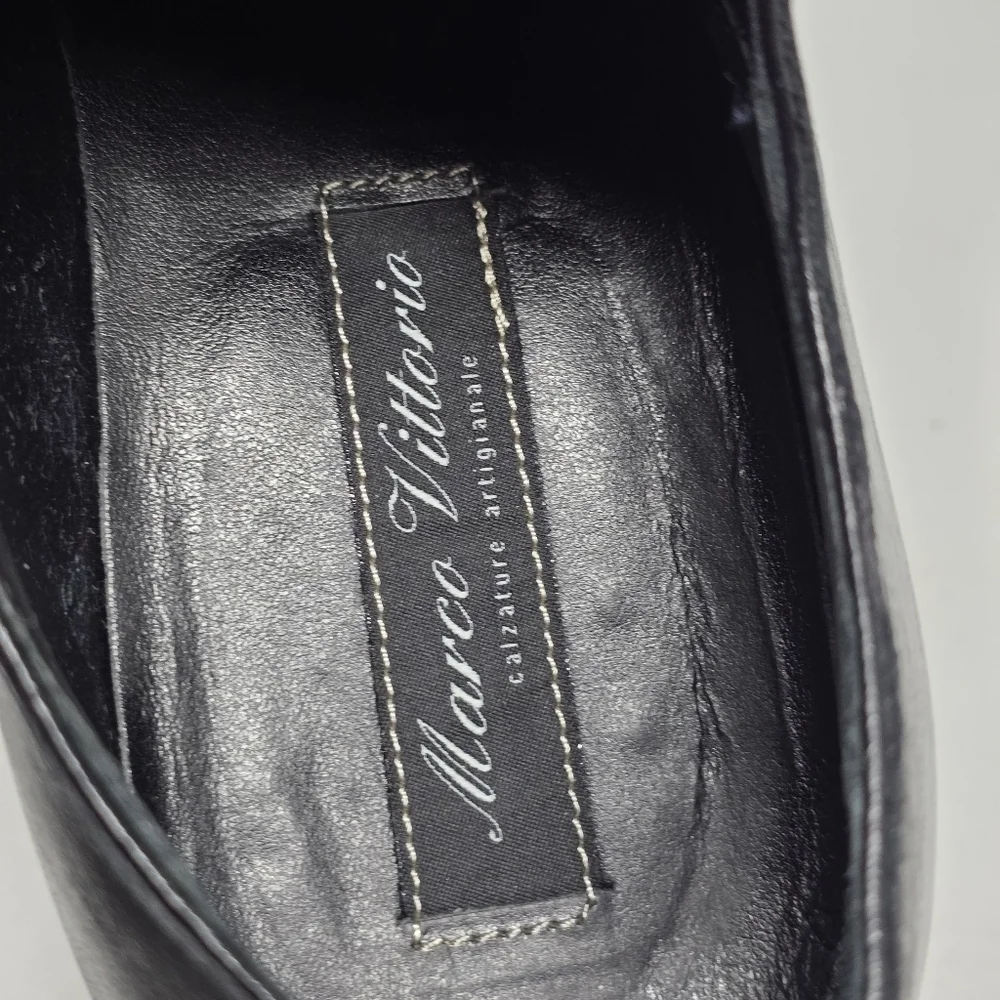 Marco Vittorio Plain-Toe Dress Shoe Men Sz 7.5 Black Lace Made In Italy Preowned